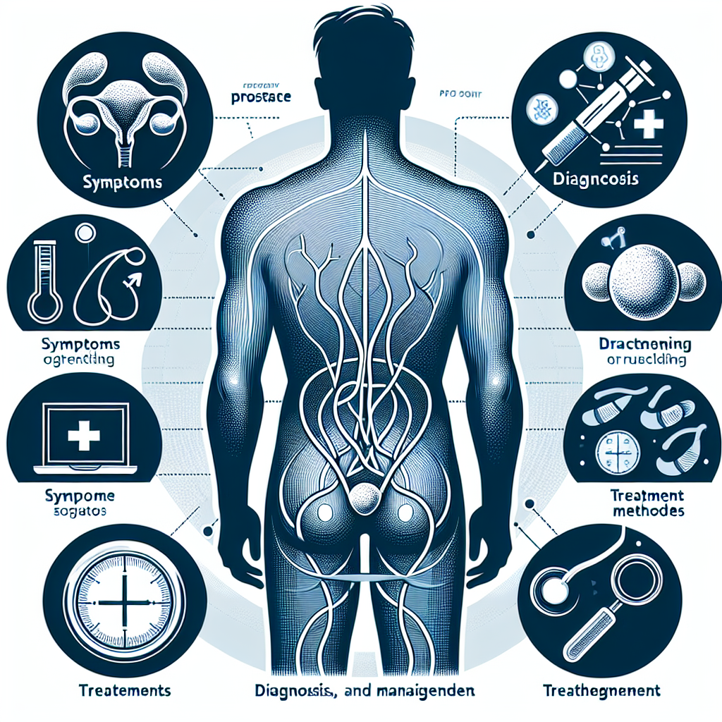 Prostatit semptomları, teşhisi ve tedavi yöntemleri hakkında bilgi veren bir görsel.